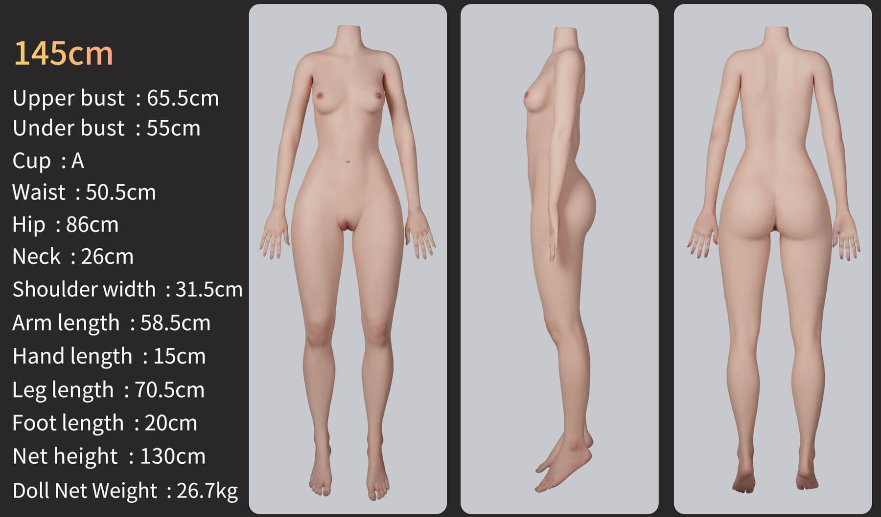 GF01Z-1 145cm, A-Cup, AXB Doll, Silicona - Imagen 25